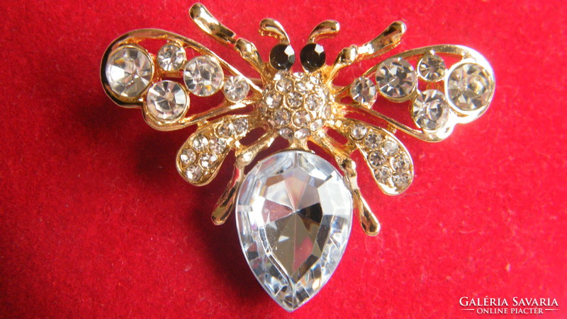 Gold-plated insect brooch with rhinestones