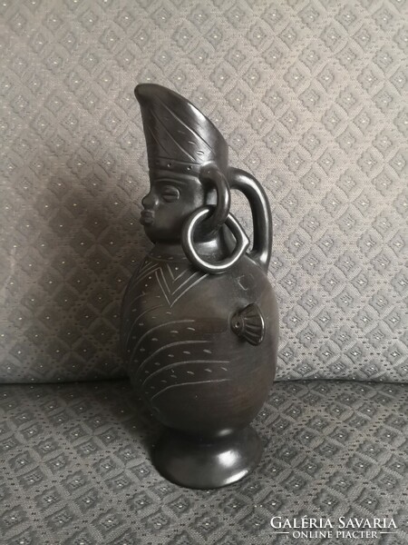 'Maya' black ceramic jug, large size: 36 cm