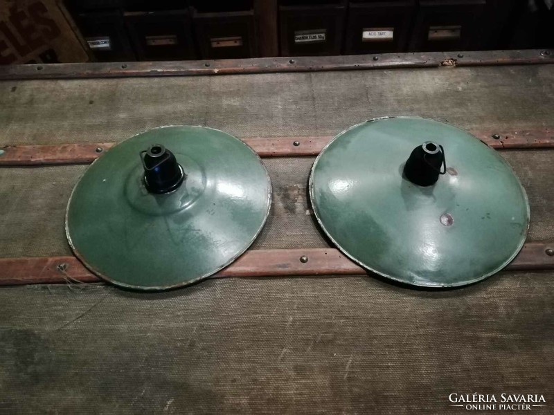 Enamel plate lamps, folk or industrial, simple ceiling lamps, 2 pieces together