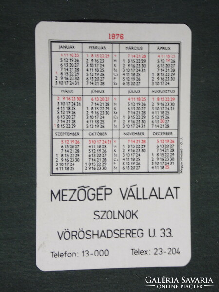 Kártyanaptár, Mezőgép vállalat, Szolnok, 1976 ,   (2)