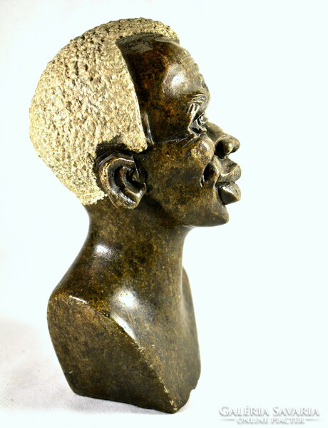 South African Sculptor: Native Male Carved Stone Bust