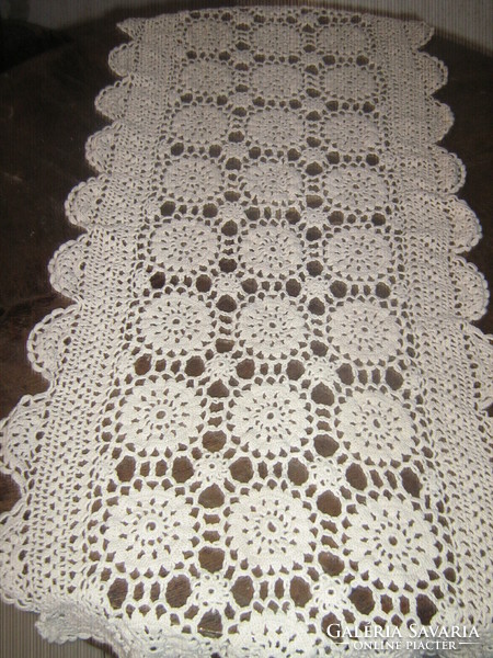 Hand-crocheted beige tablecloth with beautiful Art Nouveau features