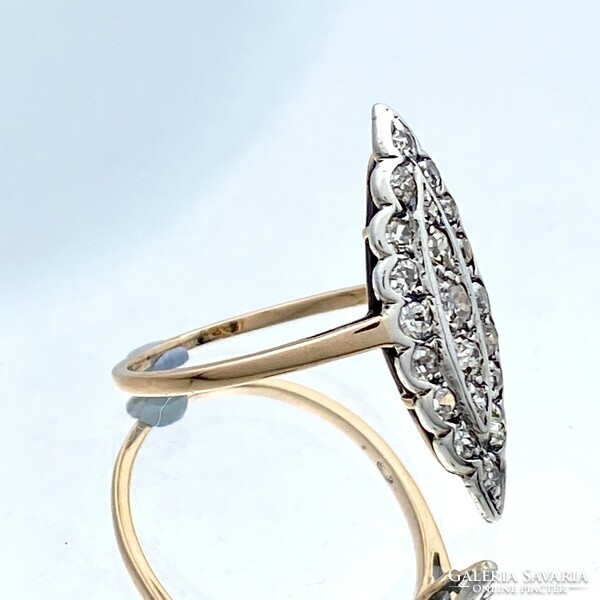 14K old boat shape gold ring with diamonds approx. 1.0 Ct.