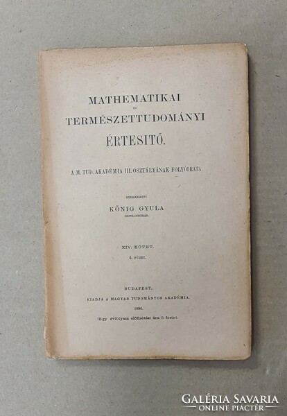 Journal of mathematics and natural sciences - xiv. Volume, 4. Booklet ﻿(1896) only for sale together 21 pcs!!