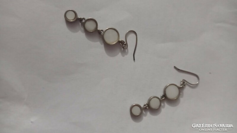 Antique silver-colored mother-of-pearl inlaid dangling earrings, women's jewelry
