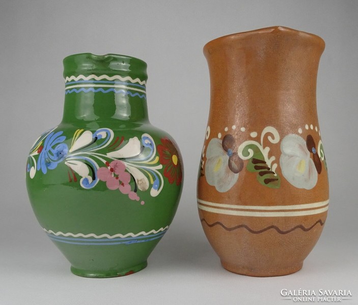 1P744 pair of old Vásárhely glazed earthenware jugs