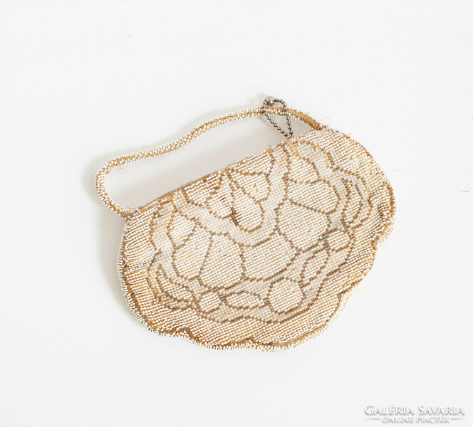 Szecessziós stílusú antik gyöngyökkel díszített alkalmi táska, erszény - gyöngyhímzett retikül