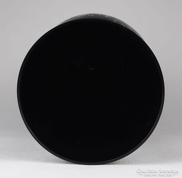 1P762 Régi jelzett nagyméretű kézzel festett fekete üvegváza KUNSTGLAS 30 cm