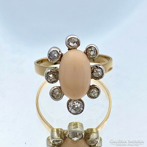 14K old coral gold ring with diamonds approx. 0.50 Ct.