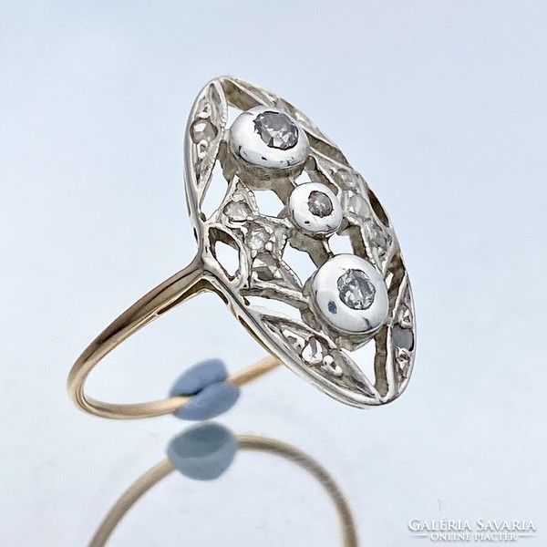 14K Art Nouveau gold ring with diamonds