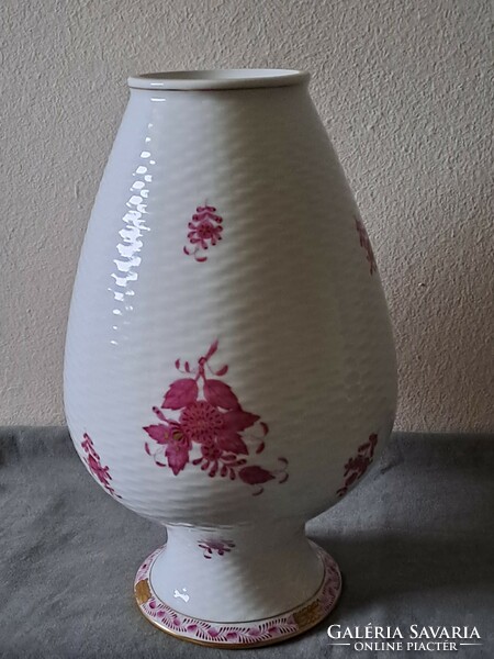 Flawless! Herendi Apponyi pur-pur pattern ribbed vase 23.5 cm.!