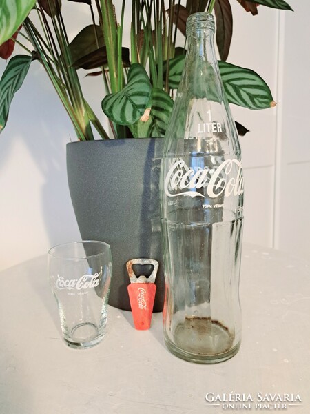 Retro coca cola bottle, glass and opener together
