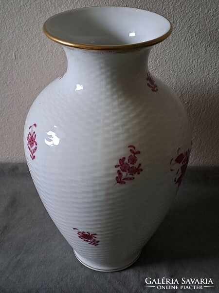 Hibátlan! Herendi Apponyi pur-pur mintás bordázott váza 23,5 cm.!