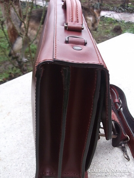 Pécs leather-cowhide briefcase-briefcase with shoulder strap, high-quality item