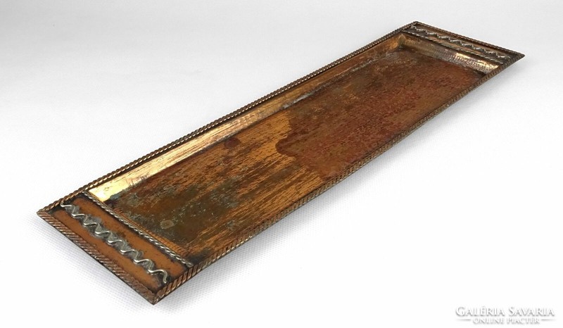 1P689 Jelzett Szoboszlai iparművészeti réz tálca íróasztali kellék 34.5 cm