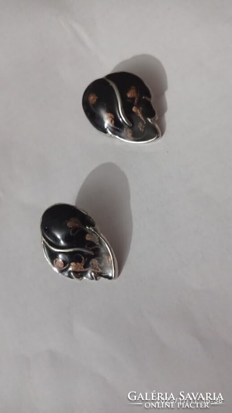 Vintage black leaf metal earrings, women's jewelry