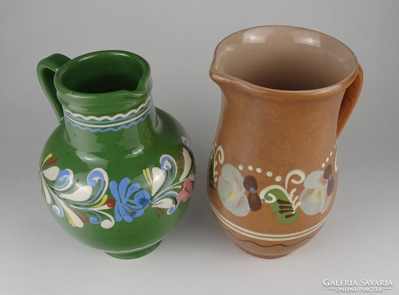 1P744 pair of old Vásárhely glazed earthenware jugs
