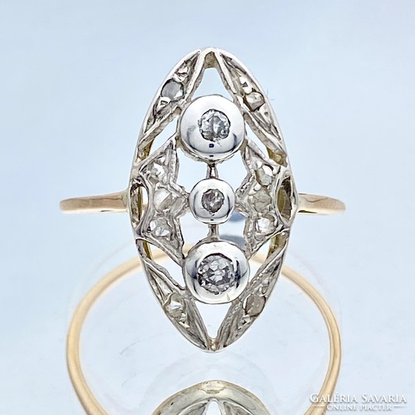 14K Art Nouveau gold ring with diamonds