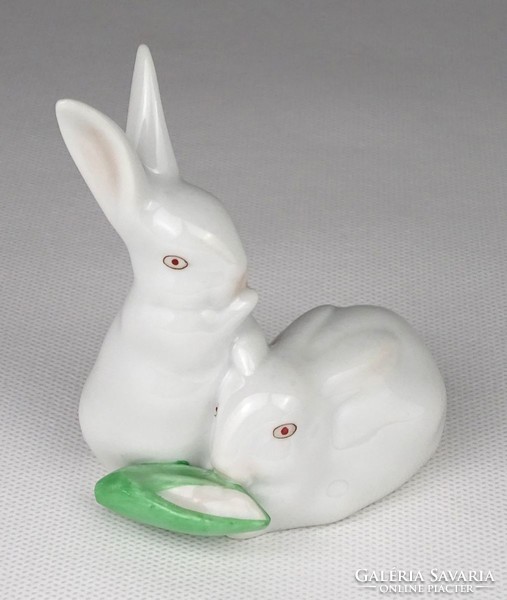 1P673 Pair of Herend porcelain bunnies eating corn