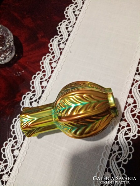 Jelzett zöld - arany eozin / lüszter mázas Zsolnay  porcelán váza
