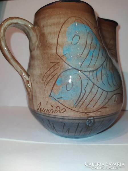 Signed glazed fish jug