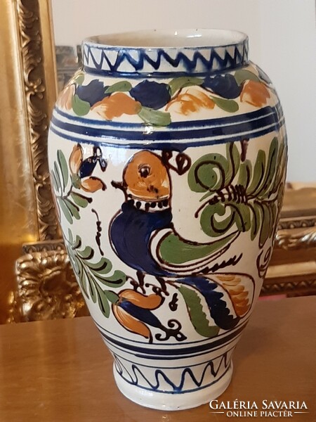 Korondi 24 cm high large vase with a bird motif, the work of Kosta vince, 1979