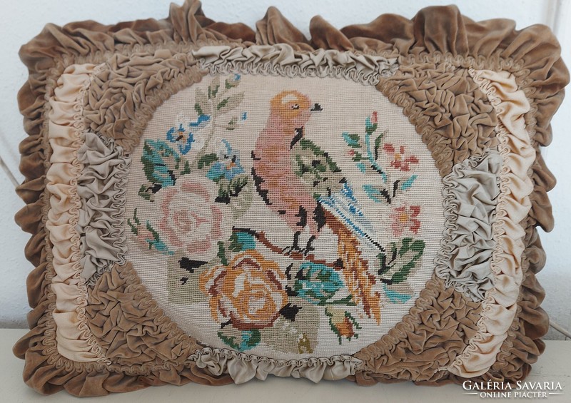 Antique decorative cushion with tapestry embroidery