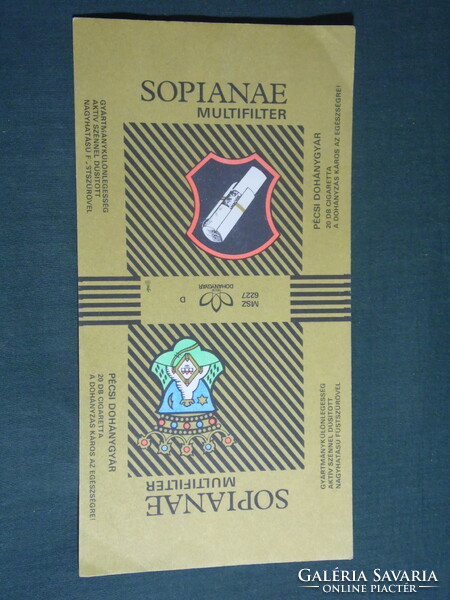 Dohány cigaretta címke, Sopianae multifilter füstszűrős cigaretta, Pécs dohánygyár