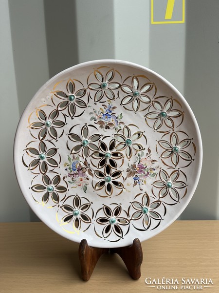Mihály Béla painted, floral pattern, openwork ceramic bowl a59
