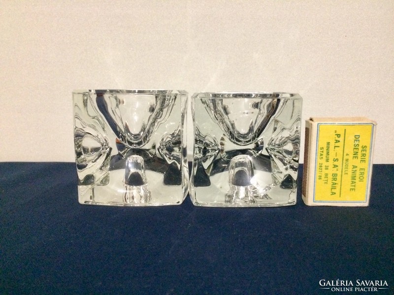 Retro-mid century-glass candle holder-rudolf jurnikl design-sklo union-2 pcs