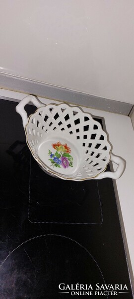 Oh Herend porcelain basket with an openwork pattern