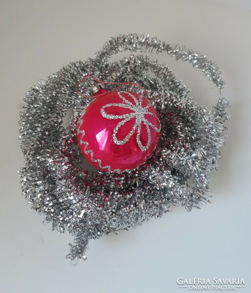 Slightly transparent, pink, old Christmas tree glass ball ornament