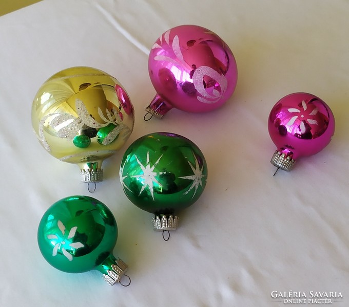Retro painted glass Christmas tree decoration balls for sale! 5 pcs