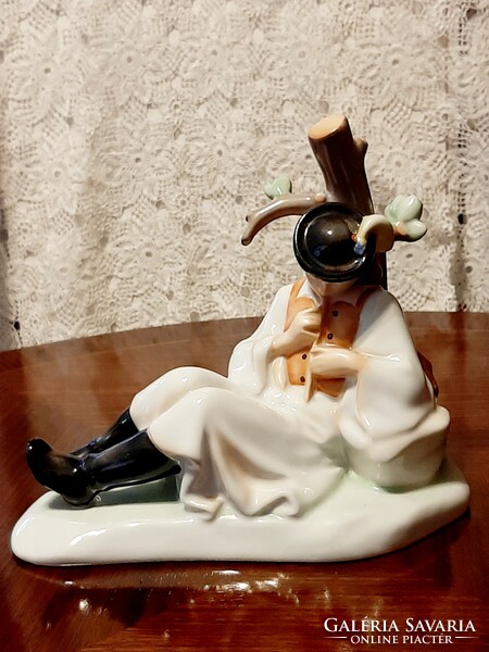 Zsolnay porcelain the shepherd playing the flute / Katalin Ménes /