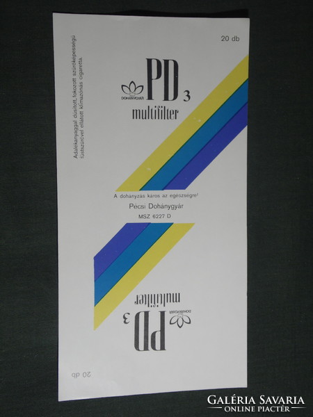 Dohány cigaretta címke, PD3 multifilter füstszűrős cigaretta, Pécs dohánygyár