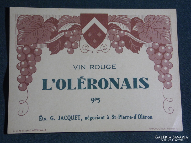 Bor címke, Francia, VIN ROUGE L'OLÉRONAIS vörös bor