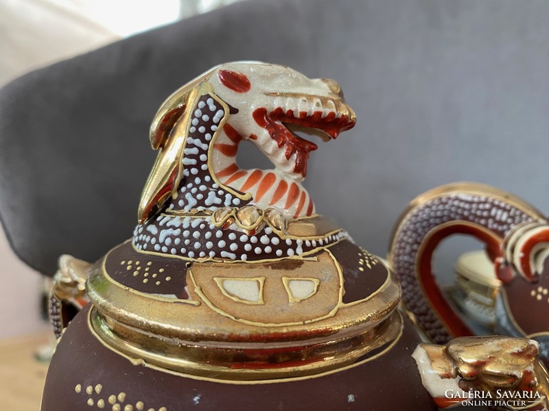 Antique Japanese satsuma tea set with dragon pattern