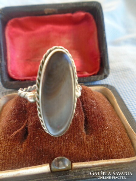 Old silver ring with a special diamond stone, goldsmith's work, inner size 18 mm