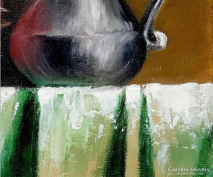 Csendélet gránátalmával - olajfestmény - 18 x 24 cm