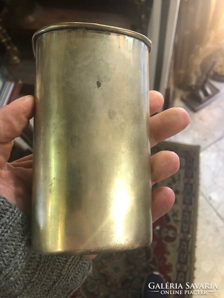 Art Nouveau drink bottle holder, marked, copper alloy, 18 cm.