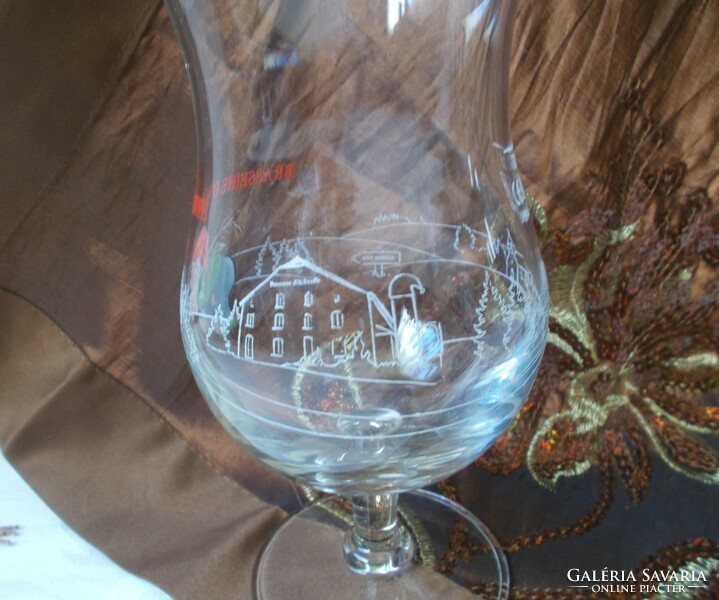 Glass stemmed glass with Christmas elf pattern, winter landscape pattern, goblet
