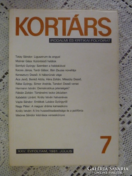 Kortárs - irodalmi és kritikai folyóirat - 1981