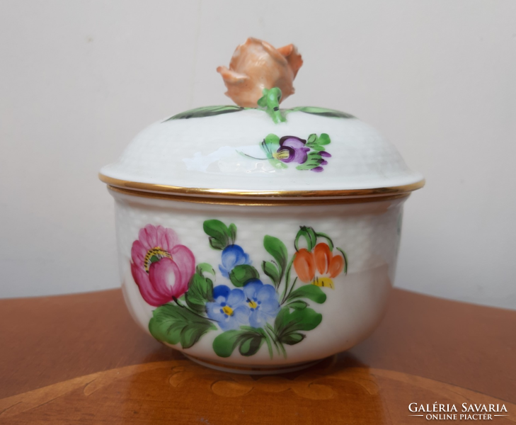 Herend porcelain bonbonier with antique rose button