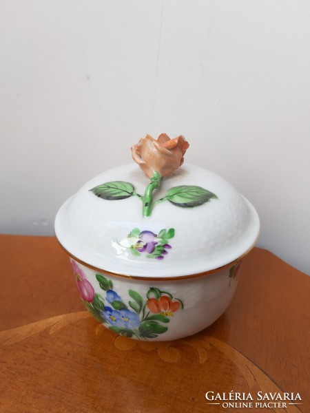 Herend porcelain bonbonier with antique rose button