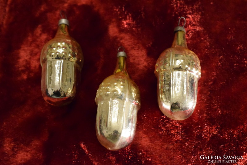 3 pieces of the same old glass acorn Christmas tree decoration 6.5x2.8cm