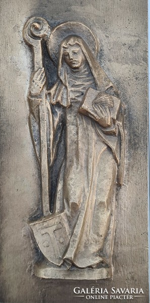 Szent Gertrud bronz fali plakett, dombormű