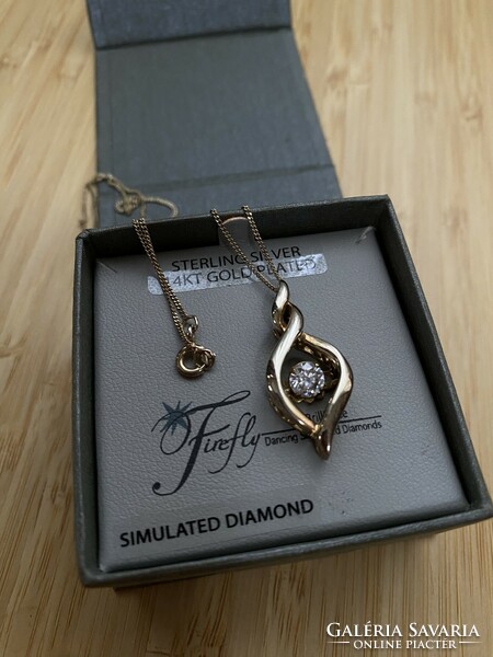14K gold-plated silver necklace with a sparkling stone in a box