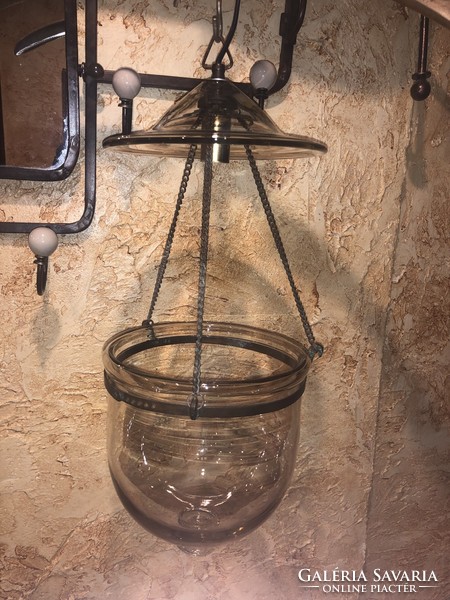 Unique antique Belgian glass bell lantern from the early 1900s