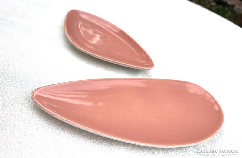 2 Rare bright powder pink abstract shape granite bowls