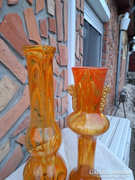 Gyönyörű  Midcentury modern narancssárga sárga színű nagyméretű üveg váza vázák  Gyűjtői szépség
